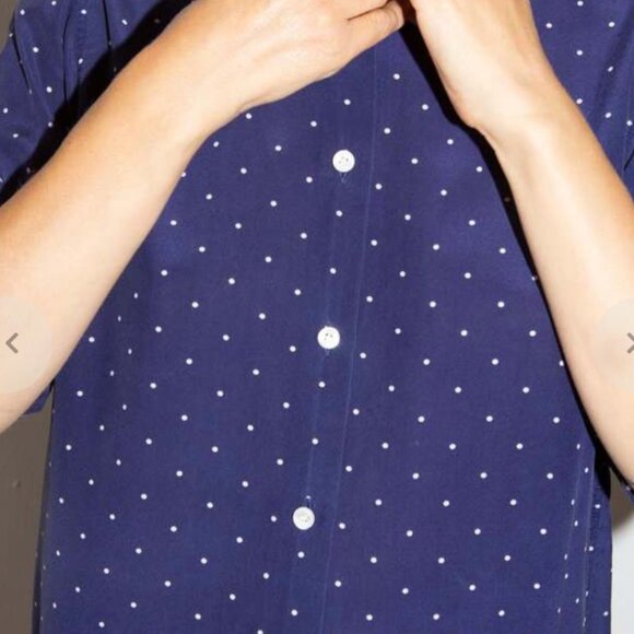 Celine Blue with white polka dots Casual Button Down Shirt - Picture 2 of 9